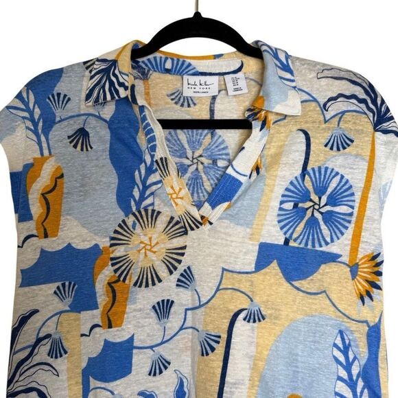 Nicole Miller Beachy Linen Top Sz M Coastal, Summer, Vacation - Picture 2 of 11